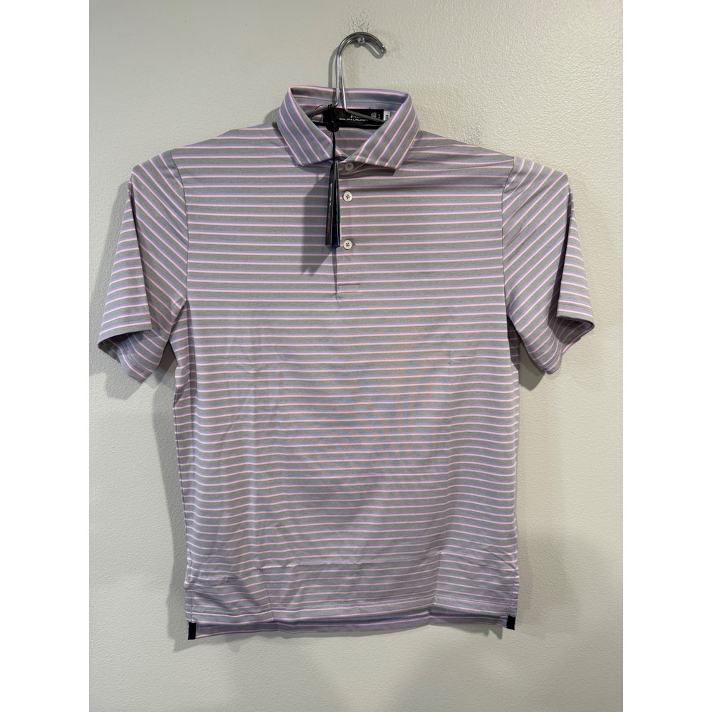 RLX Ralph Lauren Mens Golf Polo Shirt Striped Grey Pink Purple Size S New